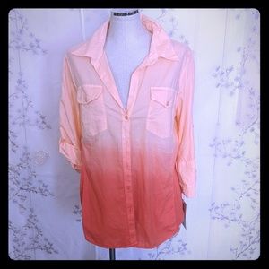 Caribbean Joe ombre button up roll up sleeve top